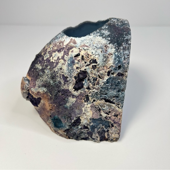 Blue Grey Agate Geode Candle Holder Half Polished Home Decor Gemstone Rock - Picture 5 of 13